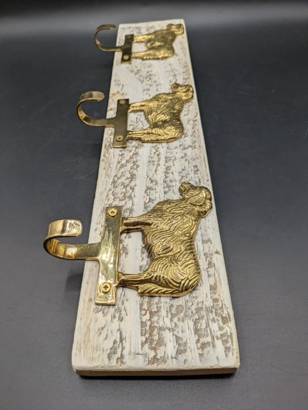 Hand Crafted Hat Key Coat Rack 3 Brass Sheep Ram Aries Hooks Wall Mount `16.5